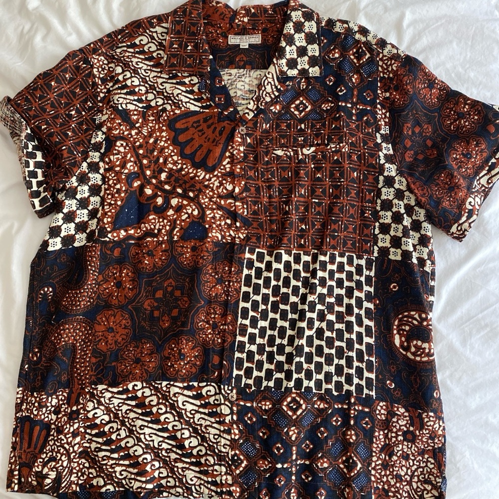 Brown and White Patchwork Casual Button Down Shirt